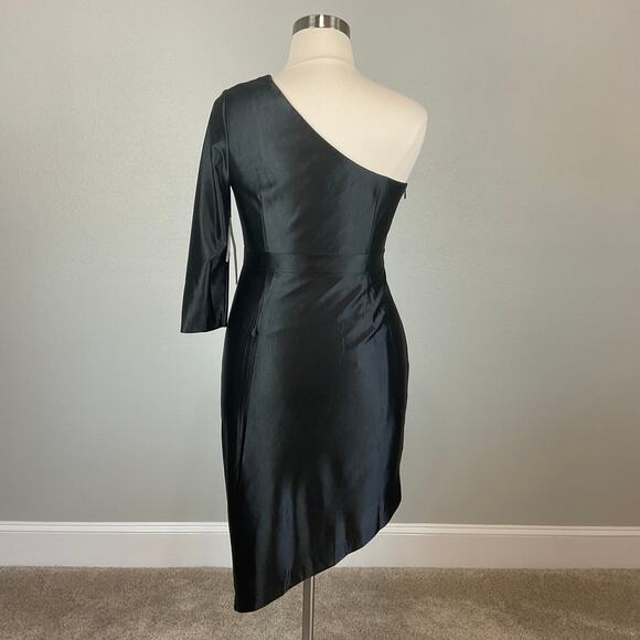 Aidan Mattox Satin One Shoulder Mini Sheath Cocktail Dress Black Size 12 - Picture 6 of 12